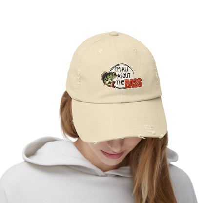Distressed cap, orange all about the bass