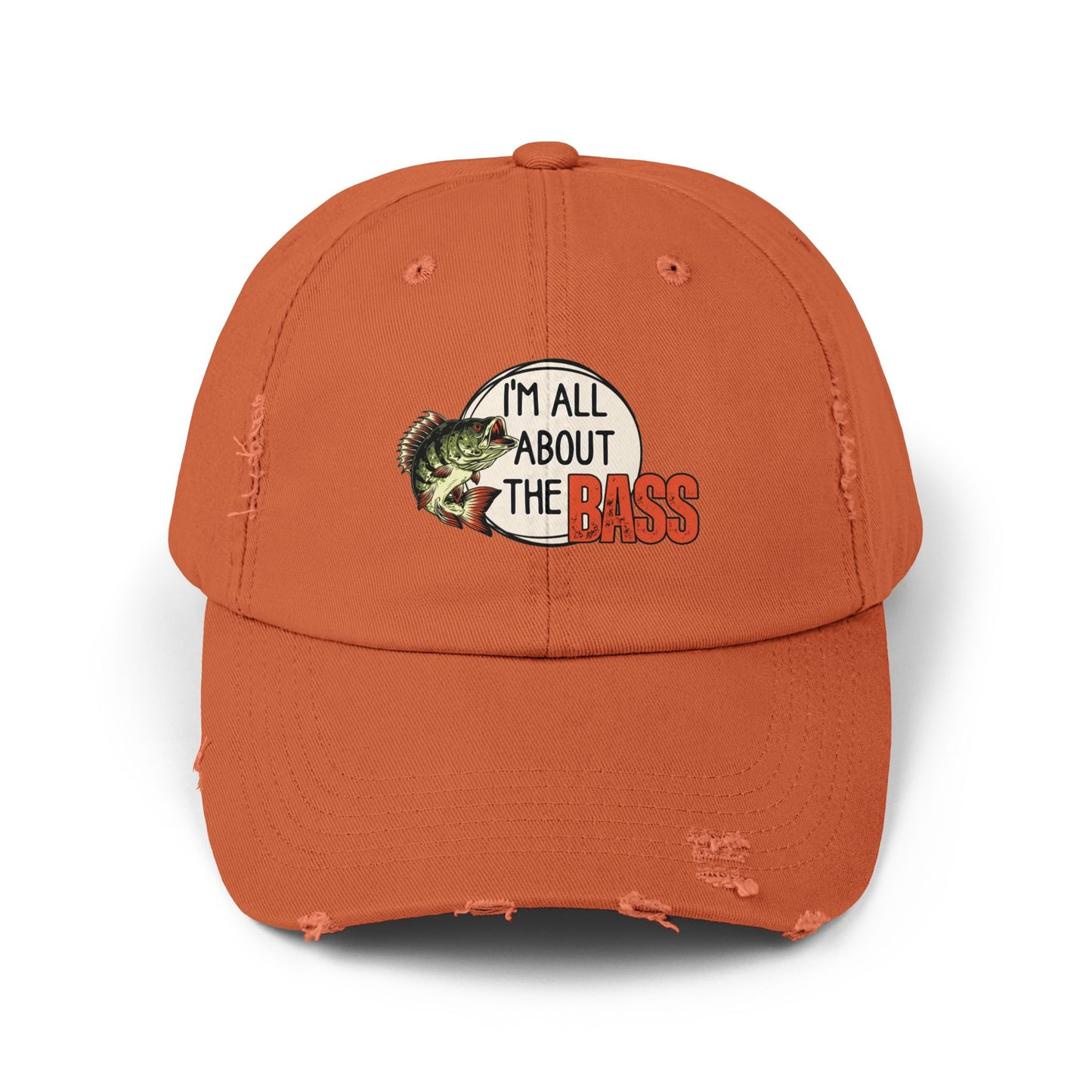Distressed cap, orange all about the bass