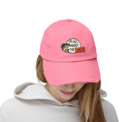 Distressed cap, orange all about the bass