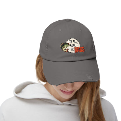 Distressed cap, orange all about the bass