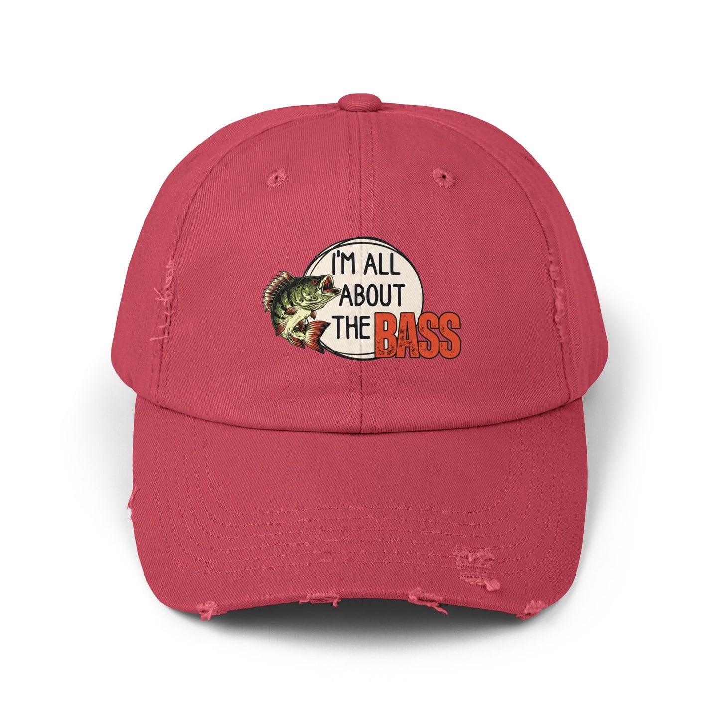 Distressed cap, orange all about the bass
