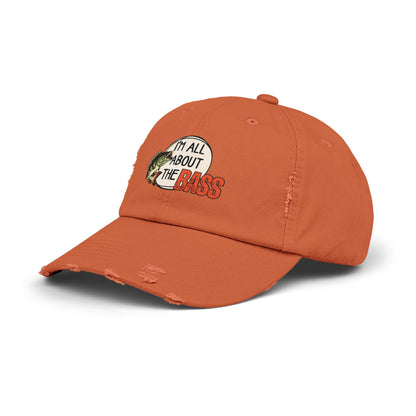 Distressed cap, orange all about the bass