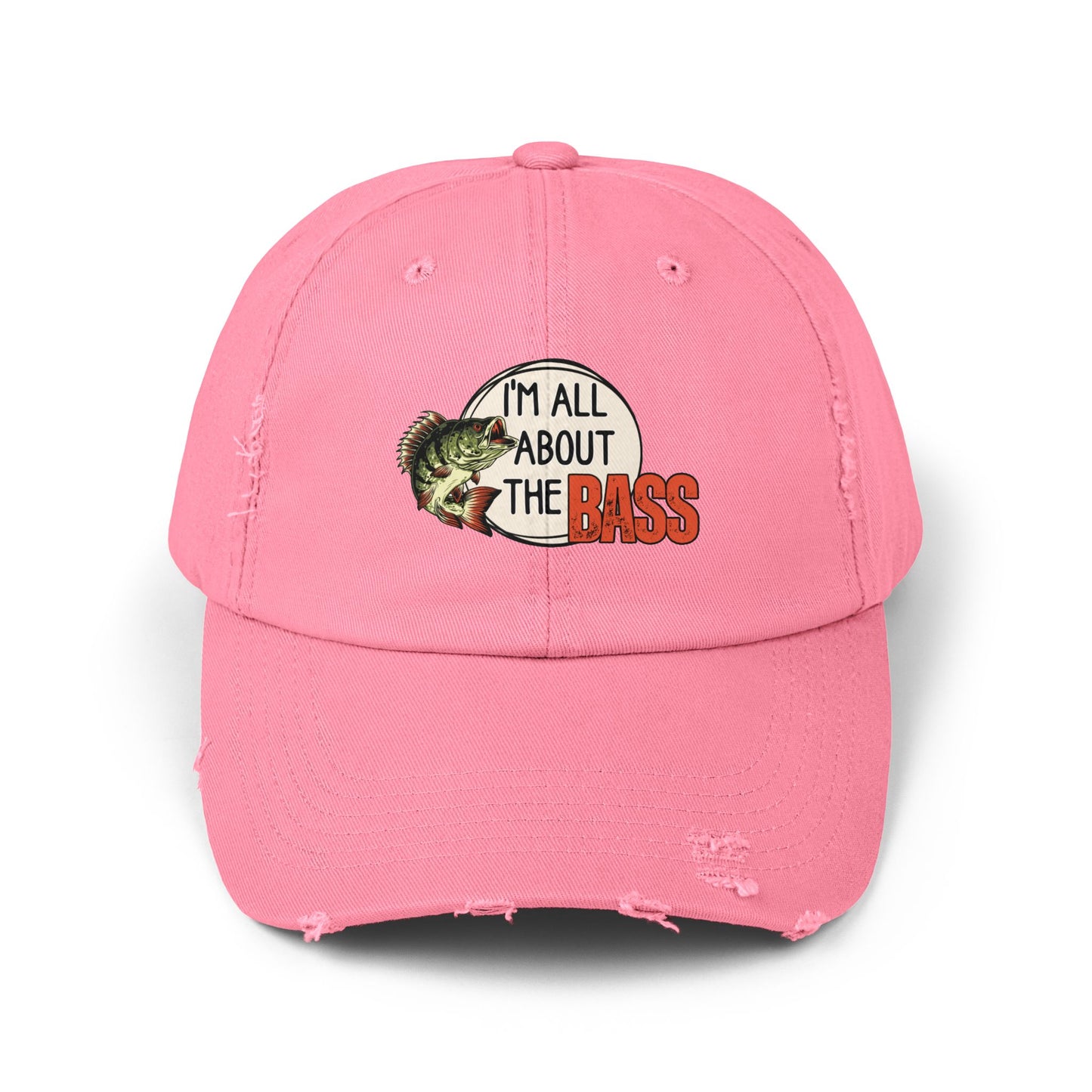Distressed cap, orange all about the bass