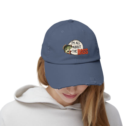 Distressed cap, orange all about the bass