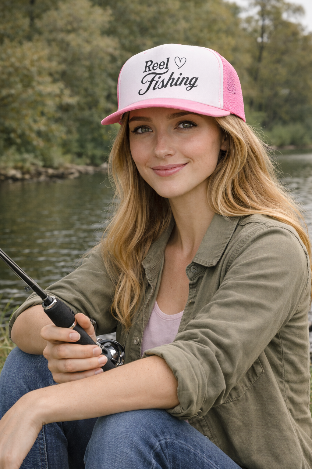 Foam trucker Cap Reel Fishing Heart