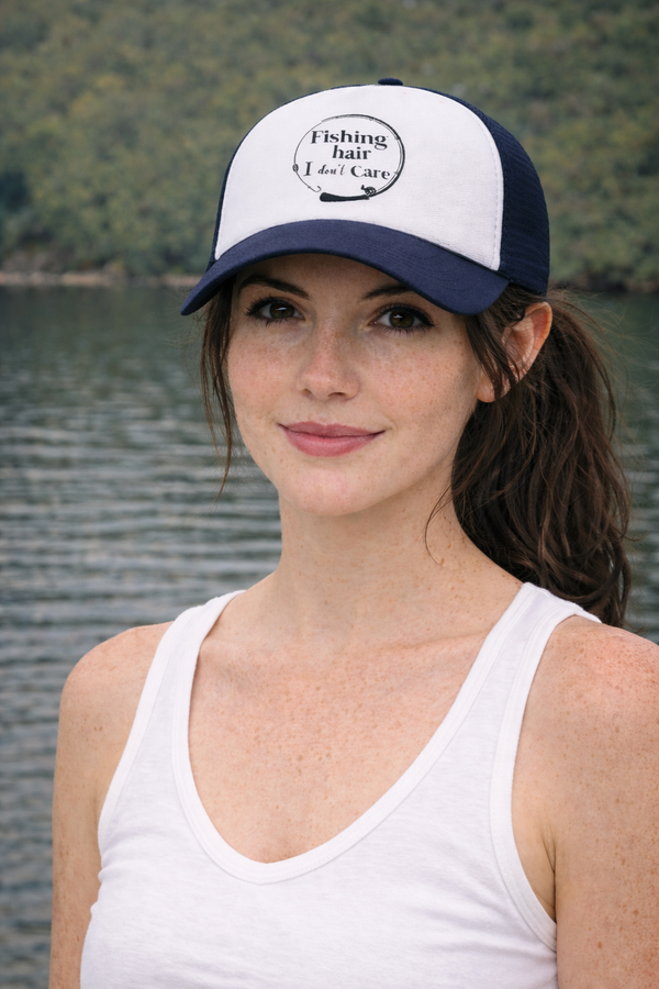 Foam Trucker Cap Fishing hair I don't care